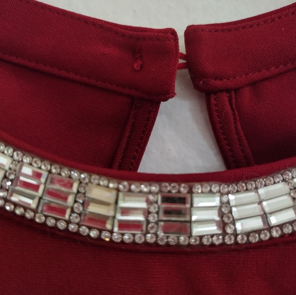 PLUS SIZE BURGUNDY HALTER JEWELED NECK COCKTAIL DRESS SIZE 3XL - Picture 6 of 12